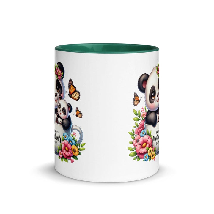 Panda and cub Colorful Print Mug - Dark green - 11 oz - ArtyKoala