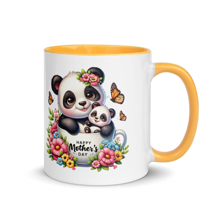 Panda and cub Colorful Print Mug - Golden Yellow - 11 oz - ArtyKoala