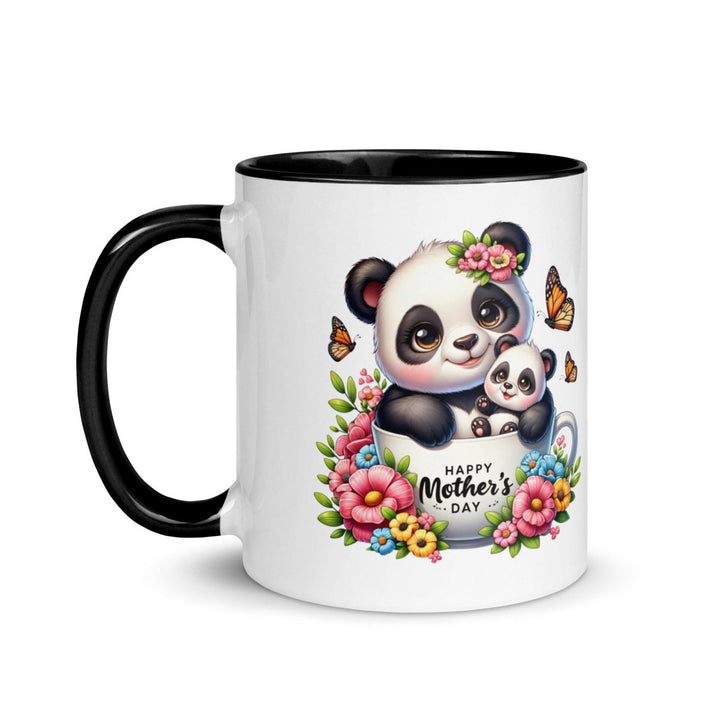 Panda and cub Colorful Print Mug - Black - 11 oz - ArtyKoala