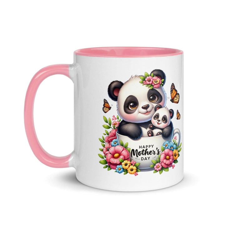 Panda and cub Colorful Print Mug - Pink - 11 oz - ArtyKoala