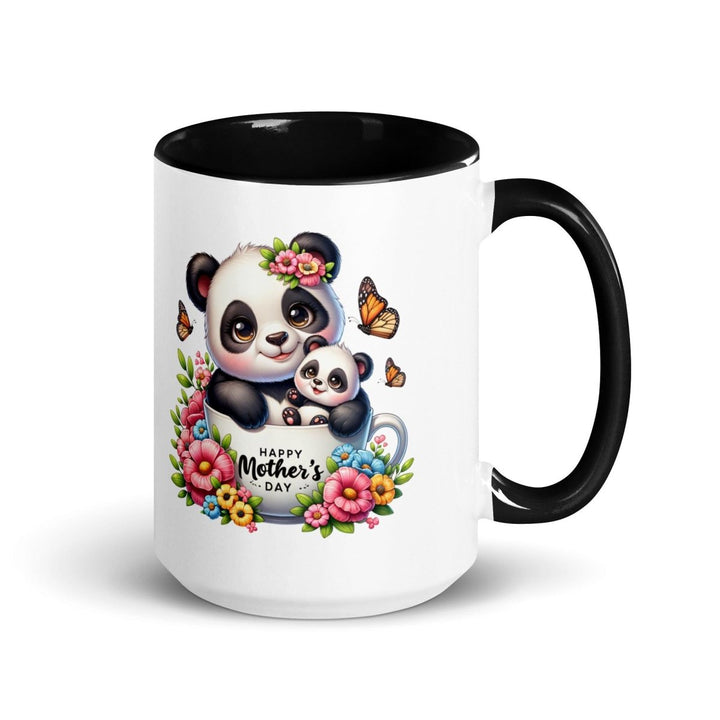 Panda and cub Colorful Print Mug - Black - 15 oz - ArtyKoala