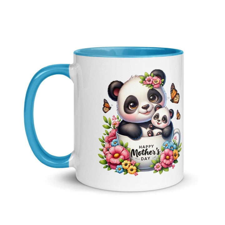 Panda and cub Colorful Print Mug - Blue - 11 oz - ArtyKoala