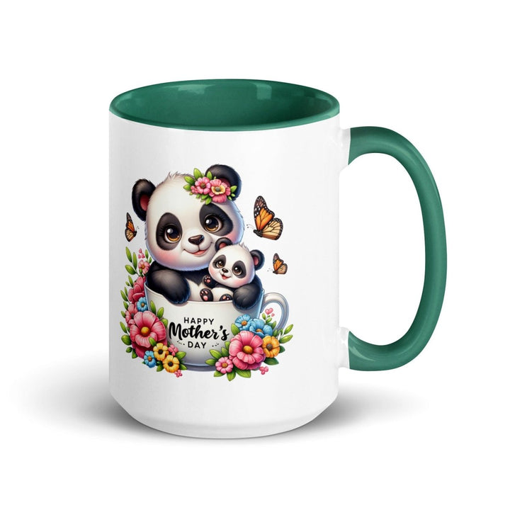 Panda and cub Colorful Print Mug - Dark green - 15 oz - ArtyKoala
