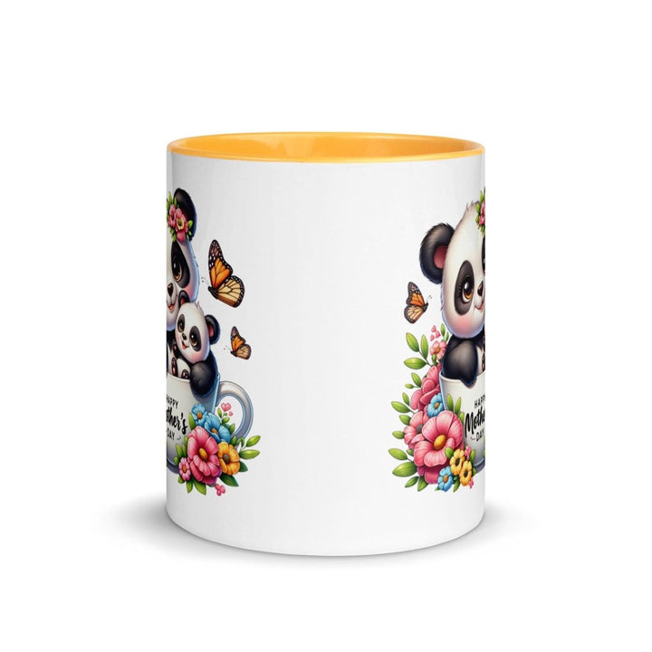 Panda and cub Colorful Print Mug - Golden Yellow - 11 oz - ArtyKoala