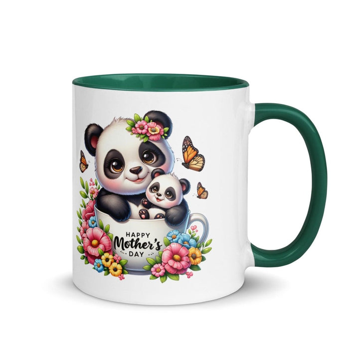 Panda and cub Colorful Print Mug - Dark green - 11 oz - ArtyKoala