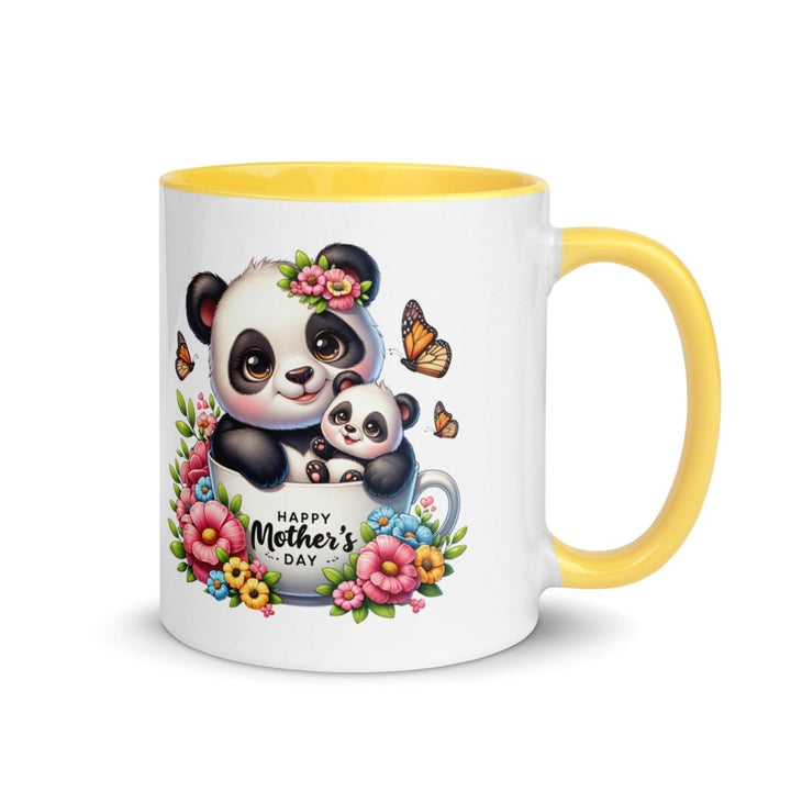Panda and cub Colorful Print Mug - Yellow - 11 oz - ArtyKoala