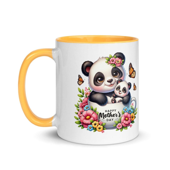 Panda and cub Colorful Print Mug - Golden Yellow - 11 oz - ArtyKoala