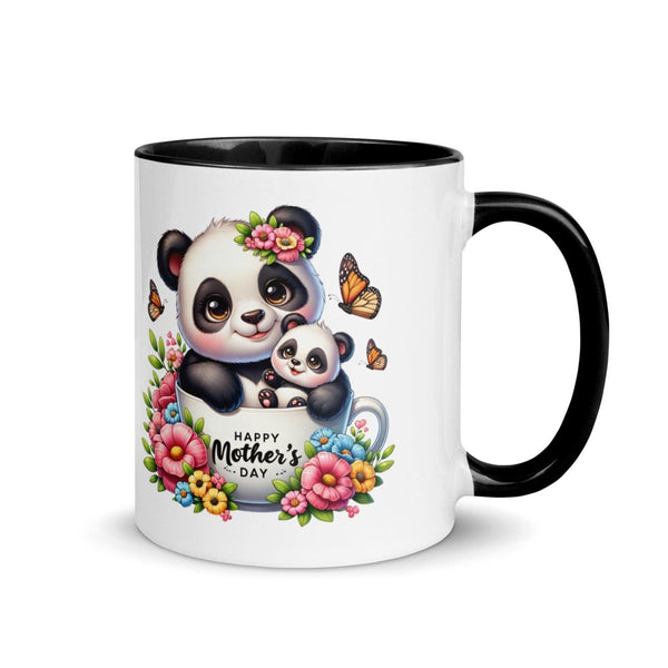 Panda and cub Colorful Print Mug - Black - 11 oz - ArtyKoala