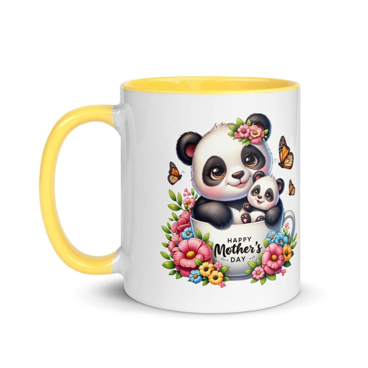Panda and cub Colorful Print Mug - Black - 15 oz - ArtyKoala