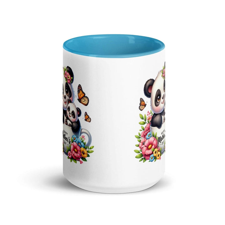 Panda and cub Colorful Print Mug - Blue - 15 oz - ArtyKoala