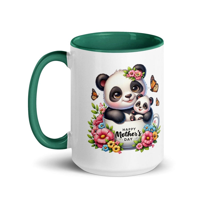Panda and cub Colorful Print Mug - Dark green - 15 oz - ArtyKoala