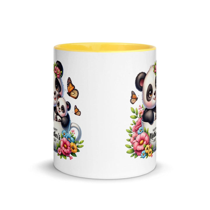 Panda and cub Colorful Print Mug - Black - 15 oz - ArtyKoala