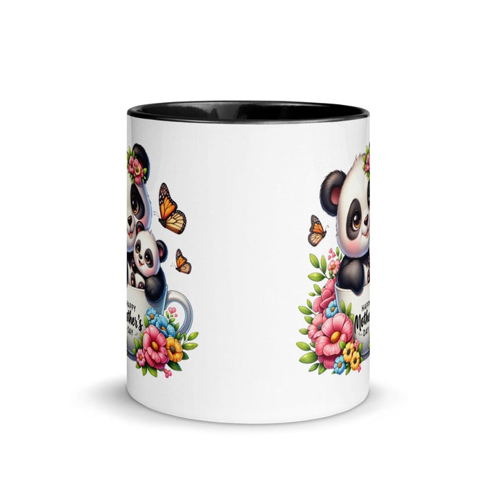 Panda and cub Colorful Print Mug - Black - 11 oz - ArtyKoala