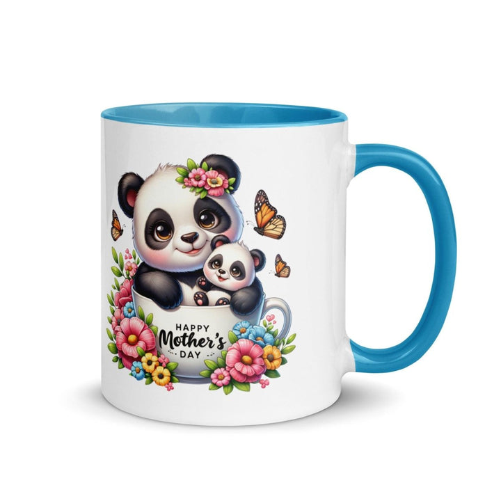 Panda and cub Colorful Print Mug - Blue - 11 oz - ArtyKoala