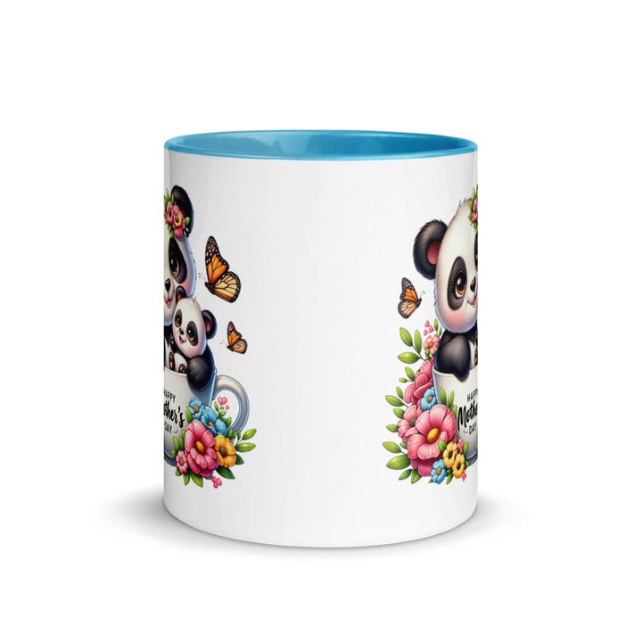 Panda and cub Colorful Print Mug - Blue - 11 oz - ArtyKoala