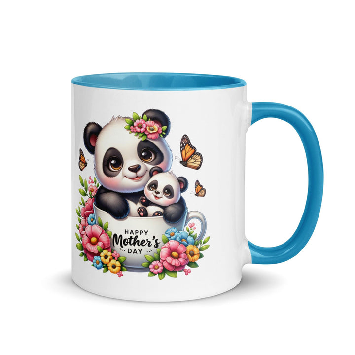 Panda and cub Mug with Color Inside - Blue / 11 oz - ArtyKoala