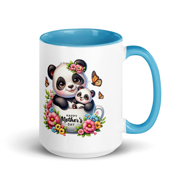 Panda and cub Mug with Color Inside - Blue / 15 oz - ArtyKoala