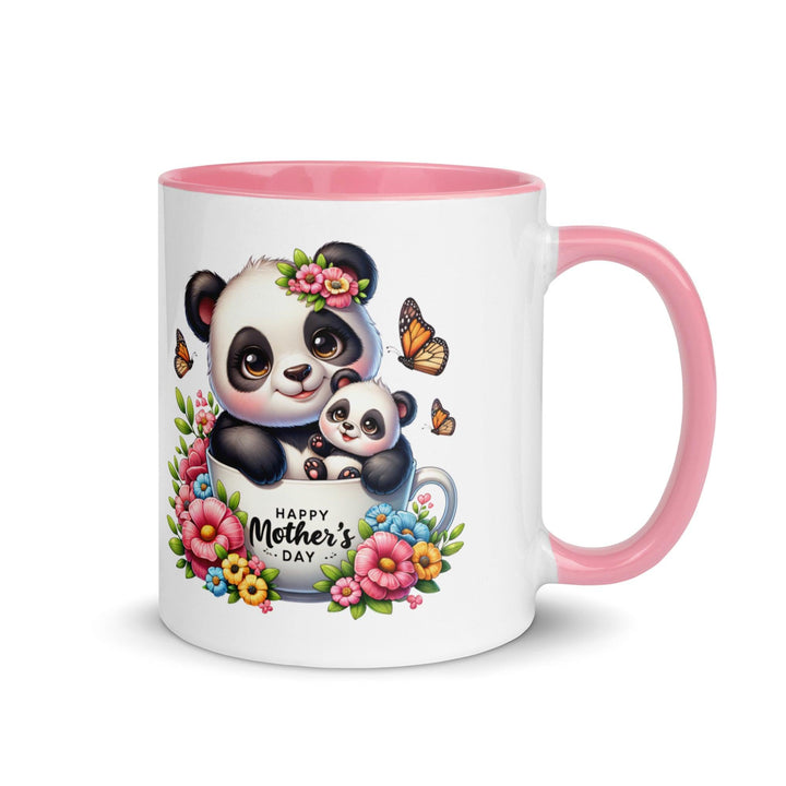 Panda and cub Mug with Color Inside - Pink / 11 oz - ArtyKoala