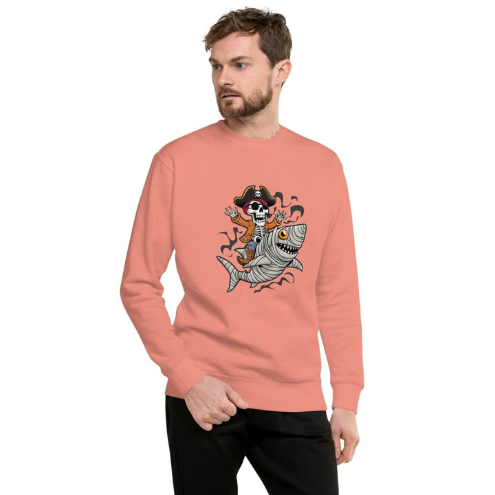 Pirate Shark Rider Graphic Sweatshirt - Dusty Rose - S - ArtyKoala