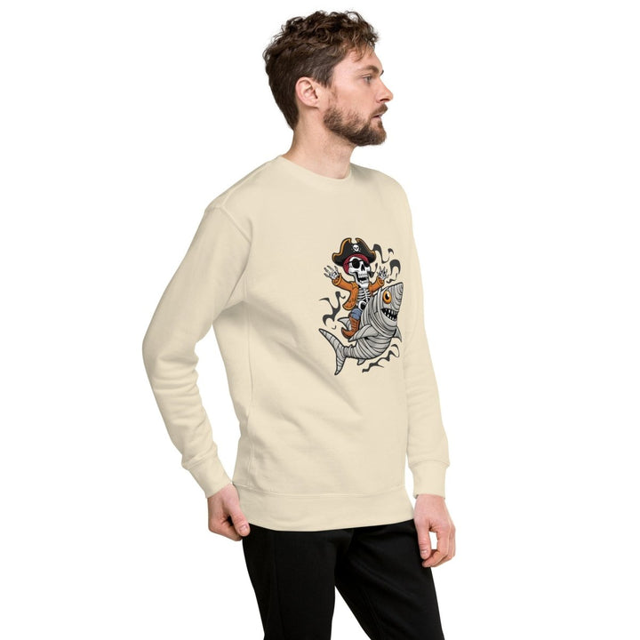 Pirate Shark Rider Graphic Sweatshirt - Bone - S - ArtyKoala