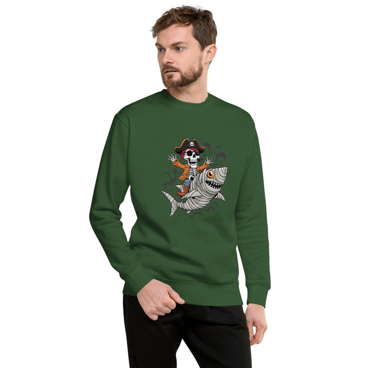 Pirate Shark Rider Graphic Sweatshirt - Forest Green - S - ArtyKoala