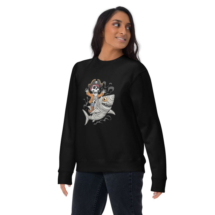Pirate Shark Rider Graphic Sweatshirt - Black - S - ArtyKoala