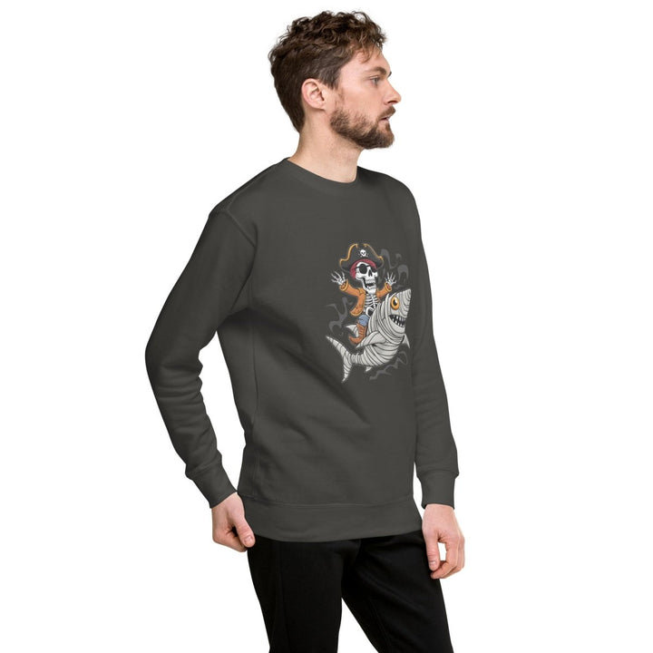 Pirate Shark Rider Graphic Sweatshirt - Vintage Black - S - ArtyKoala