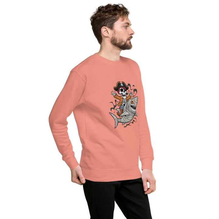 Pirate Shark Rider Graphic Sweatshirt - Dusty Rose - S - ArtyKoala