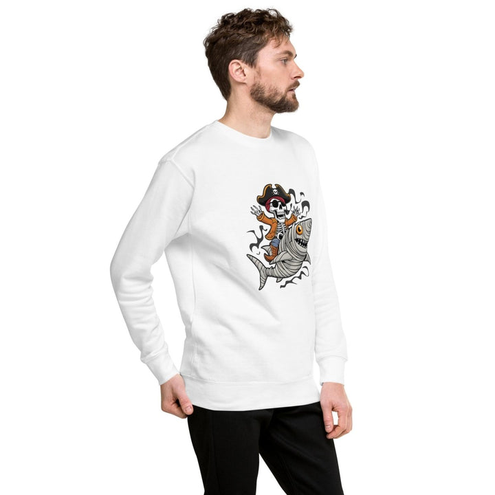 Pirate Shark Rider Graphic Sweatshirt - White - S - ArtyKoala