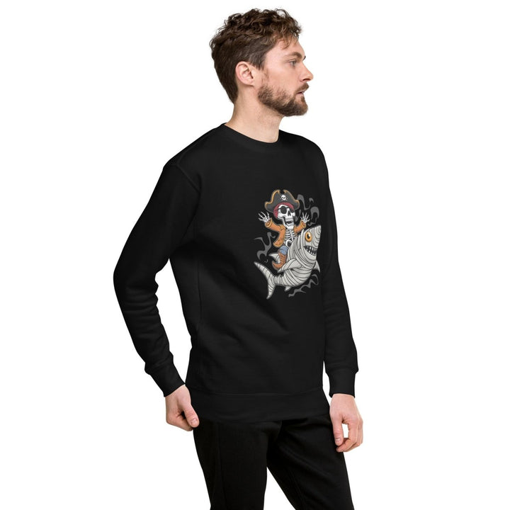 Pirate Shark Rider Graphic Sweatshirt - Black - S - ArtyKoala