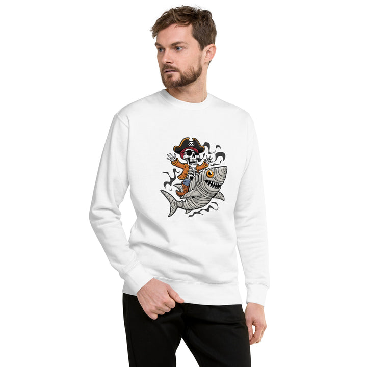 Pirate Shark Rider Unisex Premium Halloween Sweatshirt - White / S - ArtyKoala