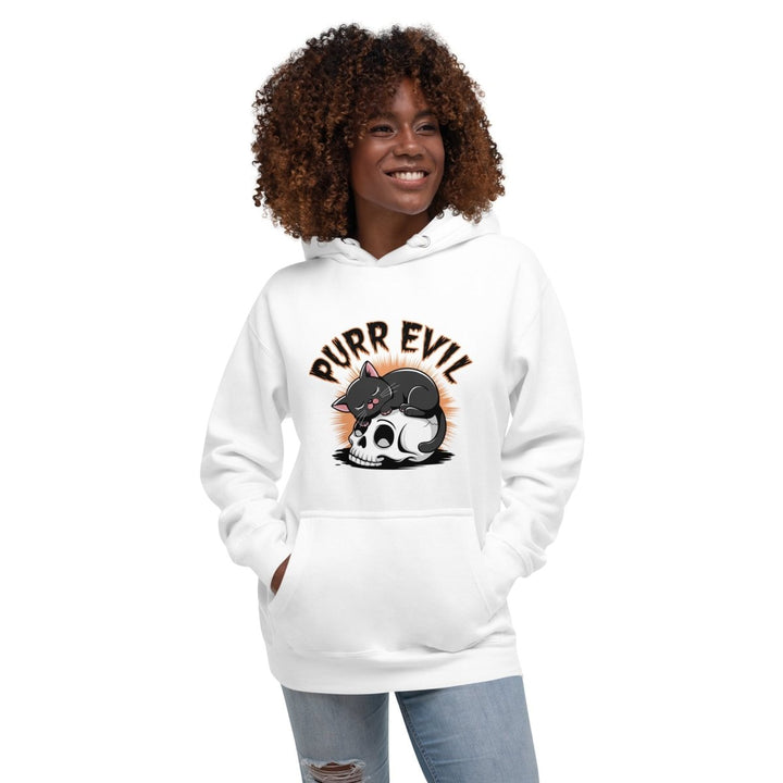 Purr Evil Graphic Hoodie - White - S - ArtyKoala