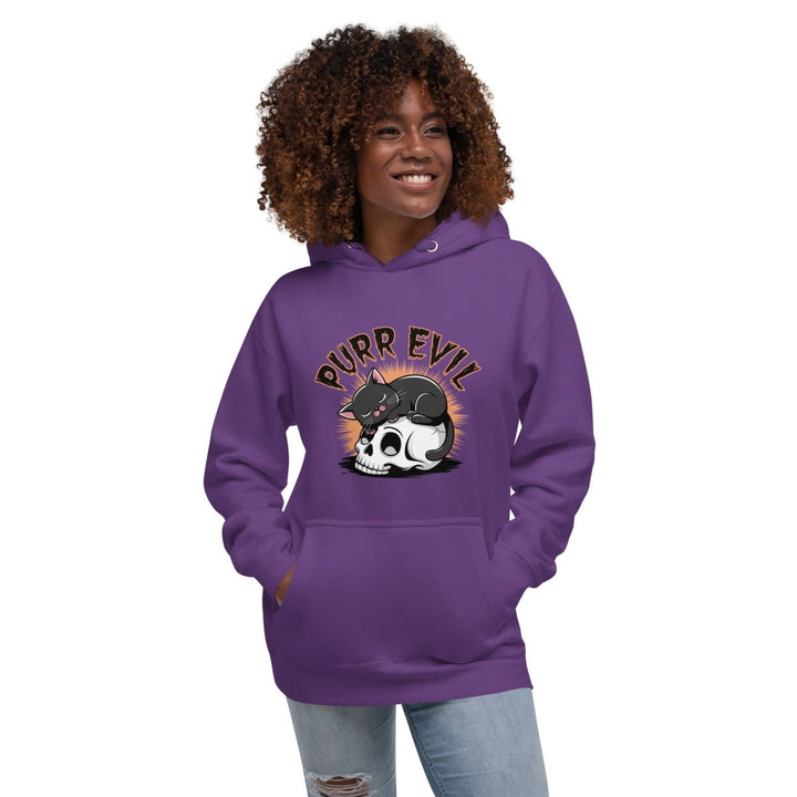 Purr Evil Graphic Hoodie - Purple - S - ArtyKoala