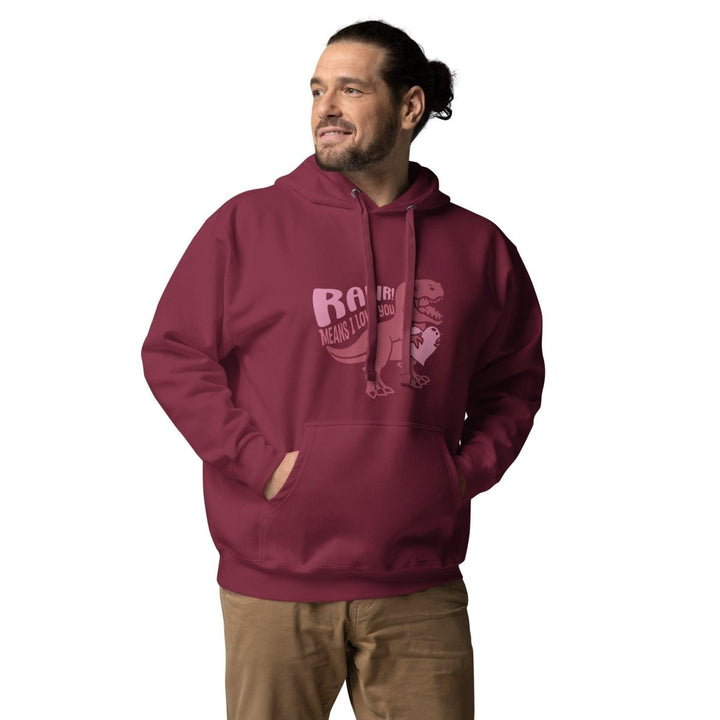 Rawr! Means I Love You Graphic Hoodie - Maroon - S - ArtyKoala