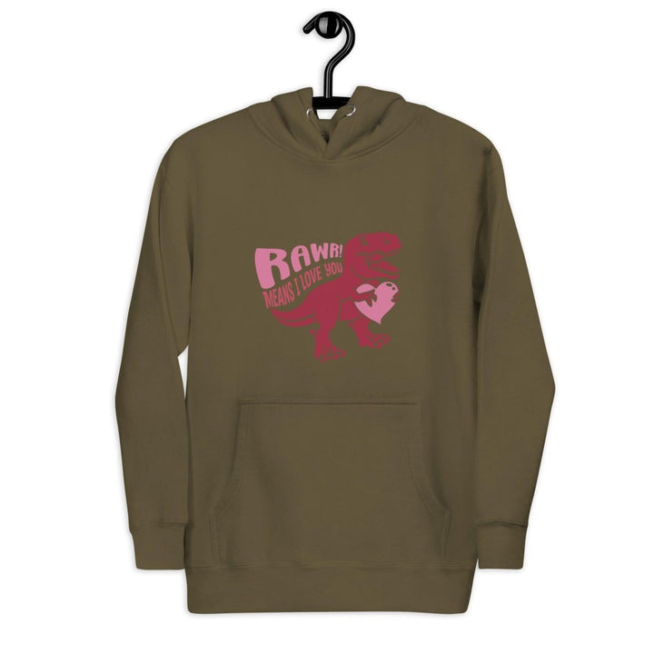 Rawr! Means I Love You Graphic Hoodie - Military Green - S - ArtyKoala