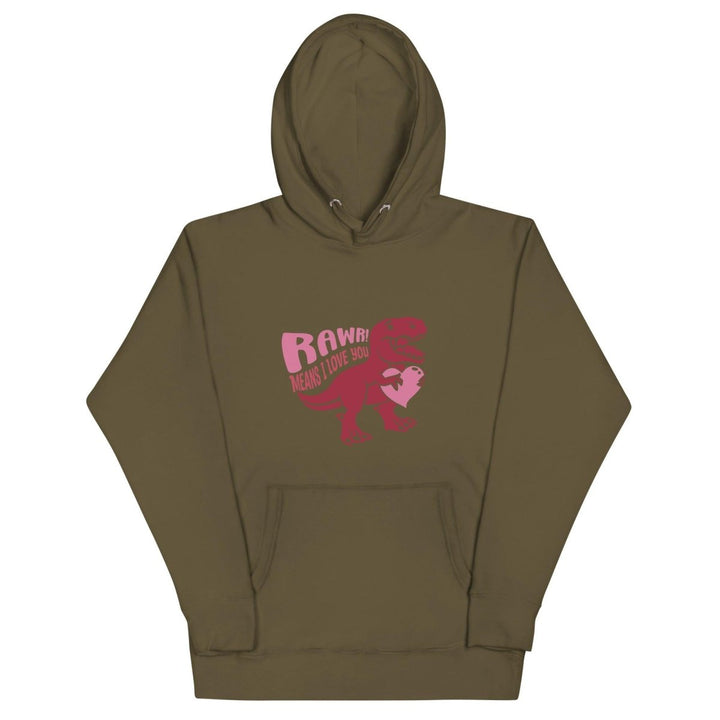 Rawr! Means I Love You Graphic Hoodie - Military Green - S - ArtyKoala