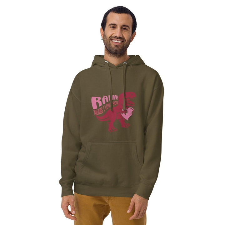 Rawr! Means I Love You Graphic Hoodie - Carbon Grey - S - ArtyKoala