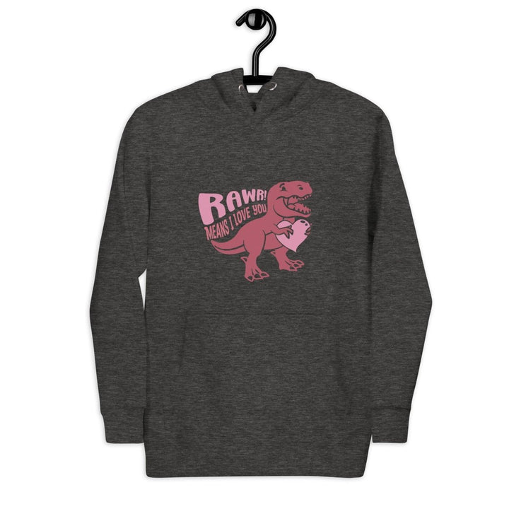 Rawr! Means I Love You Graphic Hoodie - Charcoal Heather - S - ArtyKoala