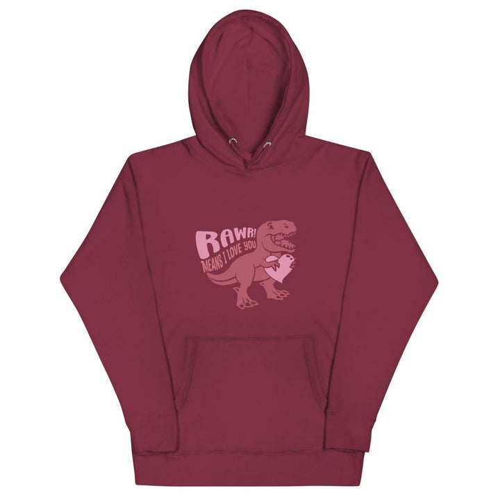 Rawr! Means I Love You Graphic Hoodie - Maroon - S - ArtyKoala