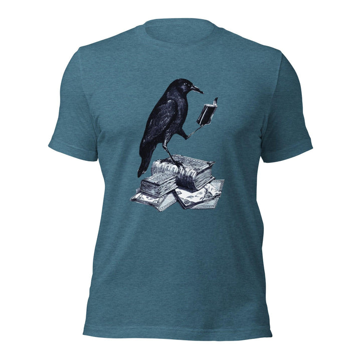 Reading Crow Man t-shirt - Heather Deep Teal / S - ArtyKoala