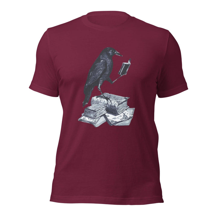 Reading Crow Man t-shirt - Maroon / S - ArtyKoala