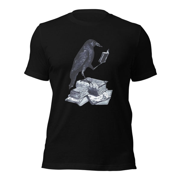 Reading Crow Unisex Graphic Tee - Black - S - ArtyKoala