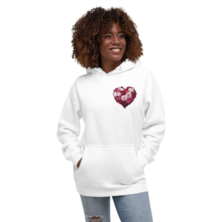 Red Roses Heart Graphic Hoodie - White - S - ArtyKoala