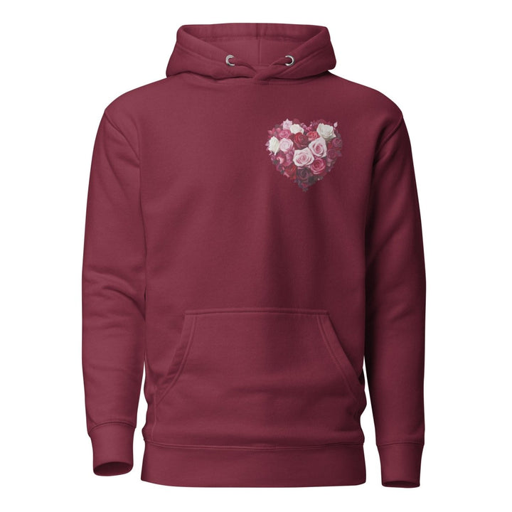 Red Roses Heart Graphic Hoodie - Maroon - S - ArtyKoala