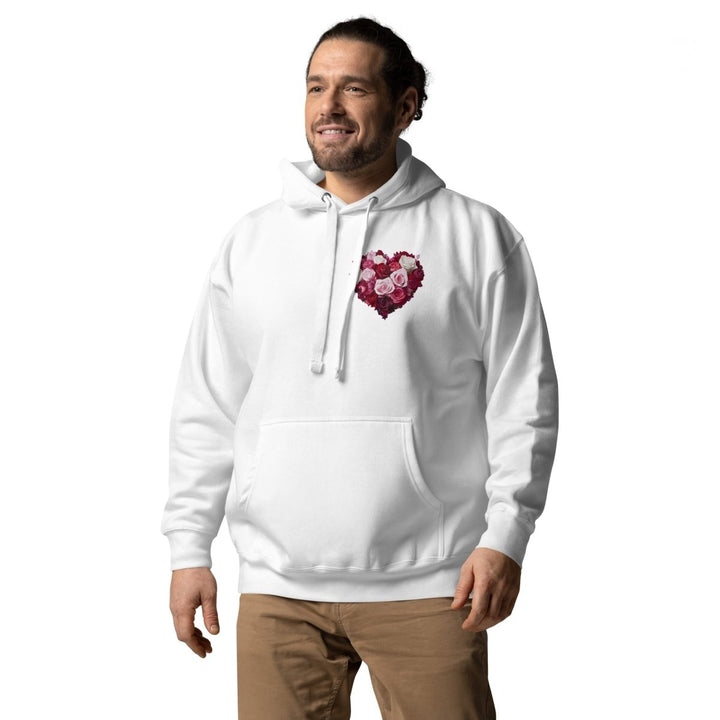 Red Roses Heart Graphic Hoodie - White - S - ArtyKoala