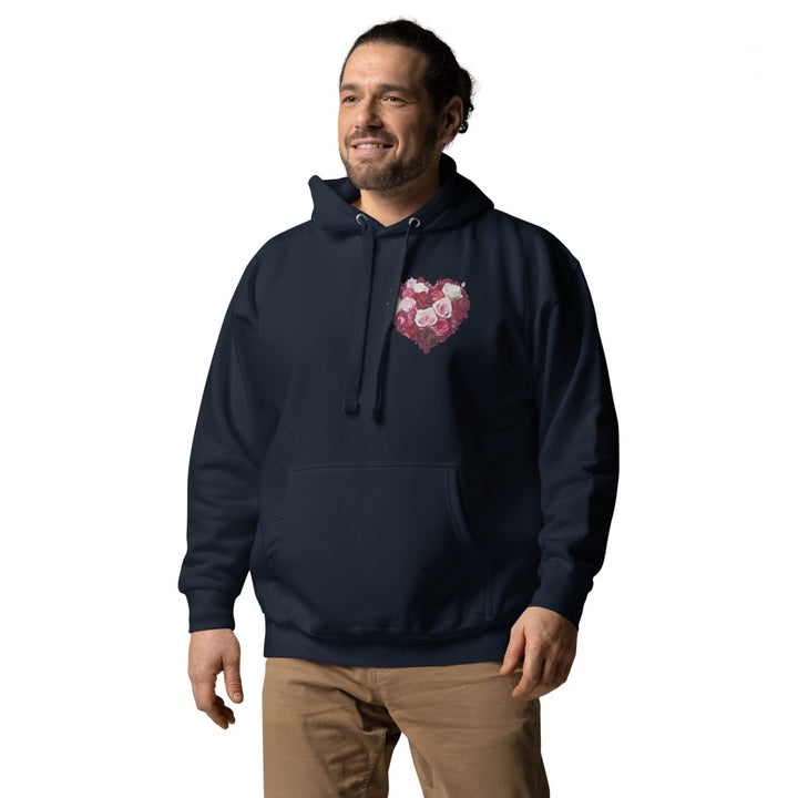 Red Roses Heart Graphic Hoodie - Navy Blazer - S - ArtyKoala