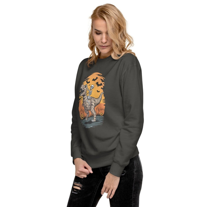 Ride on A Dinosaur Cotton Graphic Sweatshirt - Vintage Black - S - ArtyKoala
