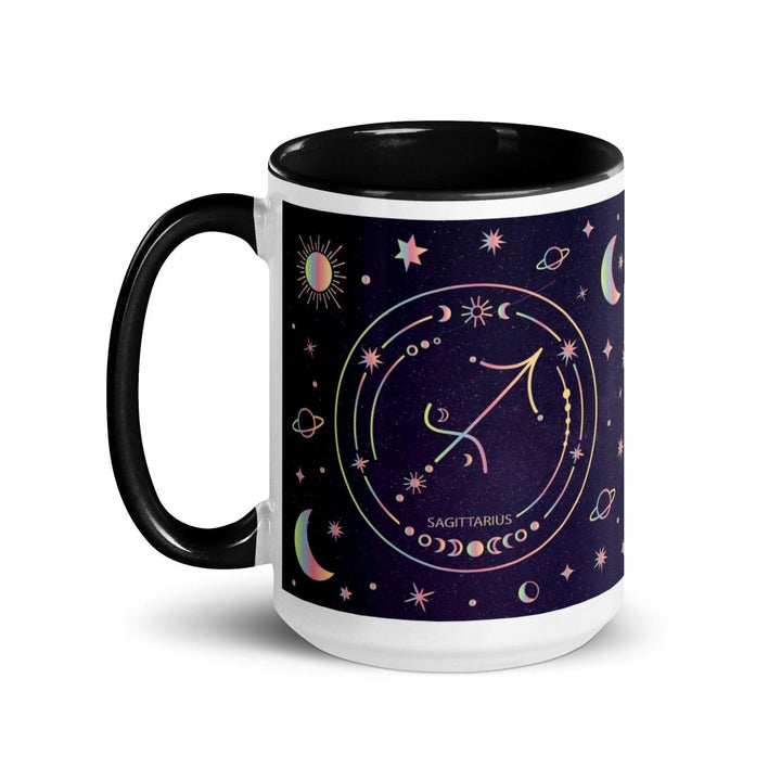 Sagittarius Colorful Print Mug - Black - 15 oz - ArtyKoala