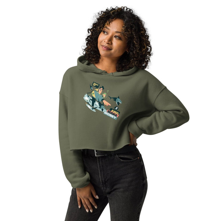 Shut Up and Make Money Graphic Crop Hoodie - Military Green - S - ArtyKoala