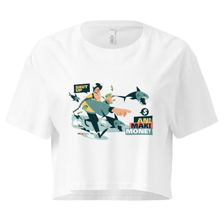 Shut Up and Make Money Graphic Crop Tee - White - XS - ArtyKoala